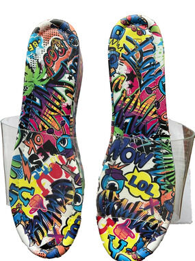 Colorful Street Art Graffiti Sandals Clear Straps ,Chunky Platform Heel Size 10